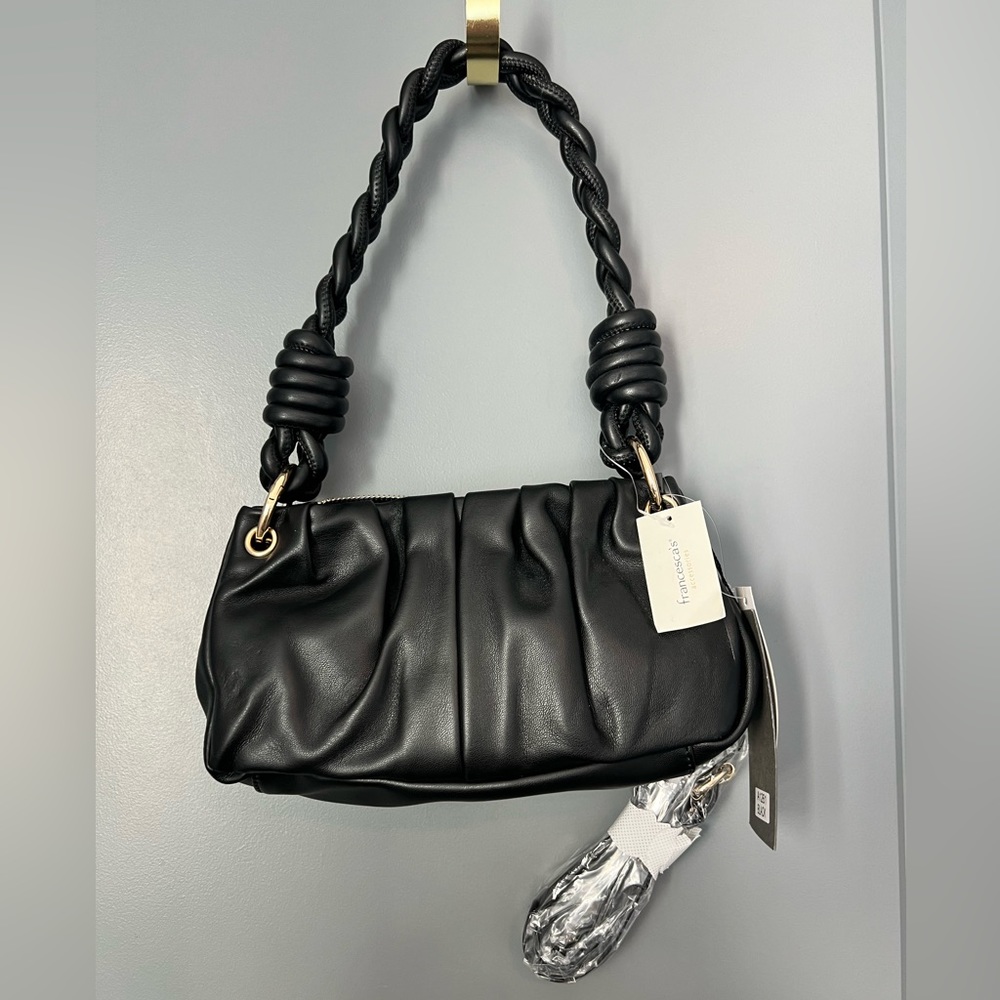 NEW! Purse - Black Braided Shoulder Bag (with detachable strap) & Gold Hardware